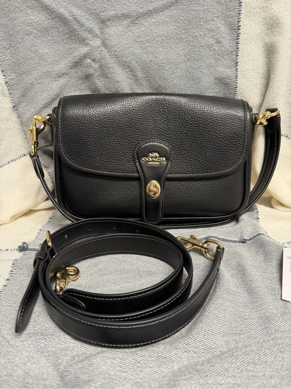Coach Black Pebbled Leather  Shoulder/crossbody Bag with Gold Hardware